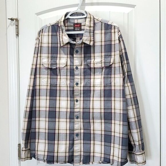 Wrangler Mens Outdoor‎ Long Sleeve Shirt UPF 30+ Protection Brown Plaid Size 2XL - Picture 1 of 5